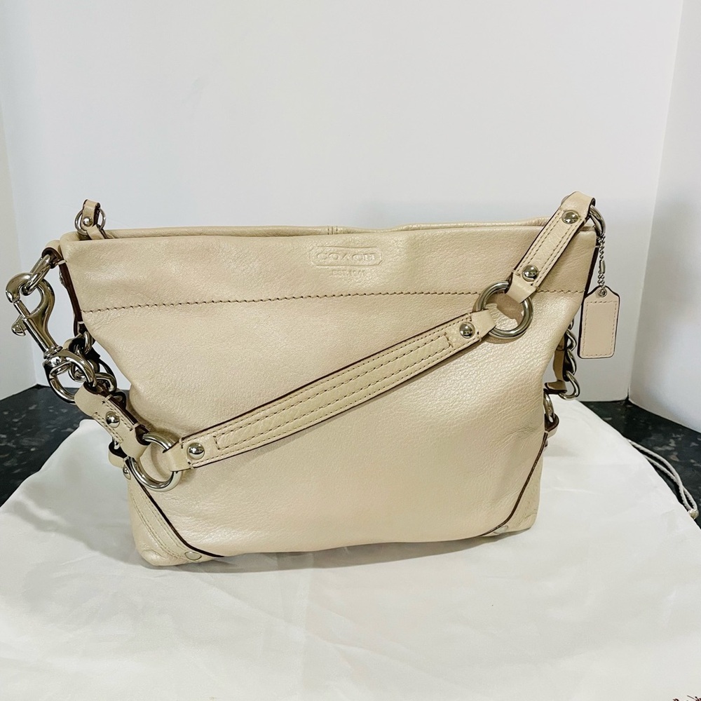 Authentic Coach Carly Legacy Hobo Pearlescent Beige Leather Shoulder Bag